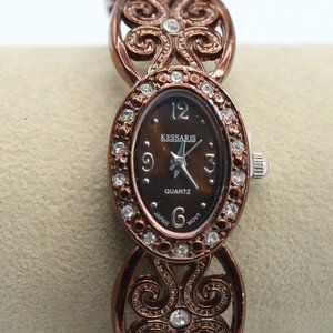 Vintage Kessaris Women's Bronze Rhinestones Geometric Classic Silver Watch 90's